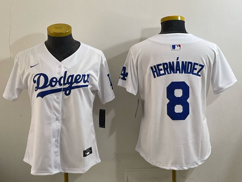 Women 2026 Nike Los Angeles Dodgers #8 Hernandez White Game MLB Jersey 015->women mlb jersey->Women Jersey